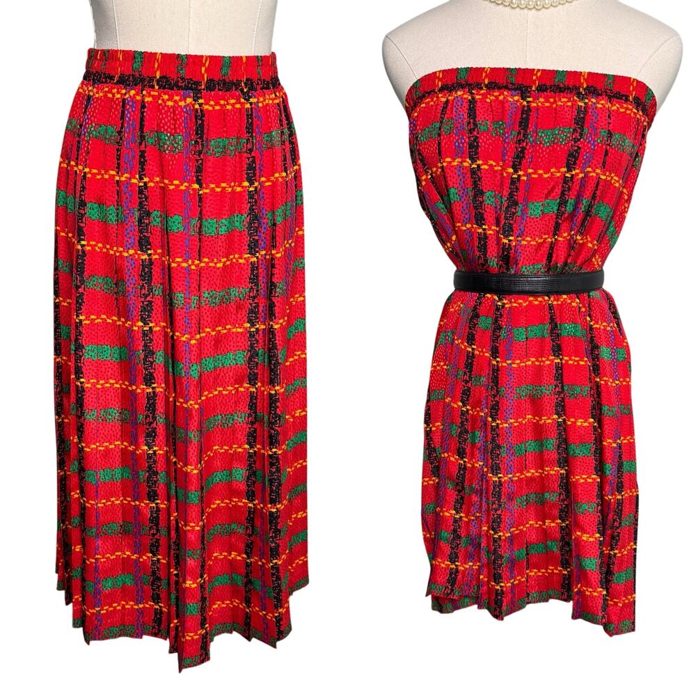 Vintage Andrea Gayle Plaid Pleated Midi Skirt Convertible Mini Dress S M - Picture 14 of 14